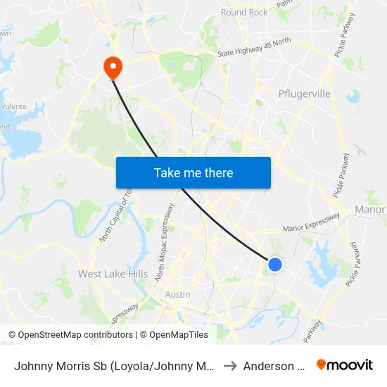 Johnny Morris Sb (Loyola/Johnny Morris) to Anderson Mill map
