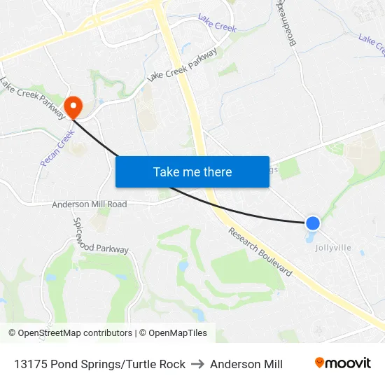 13175 Pond Springs/Turtle Rock to Anderson Mill map