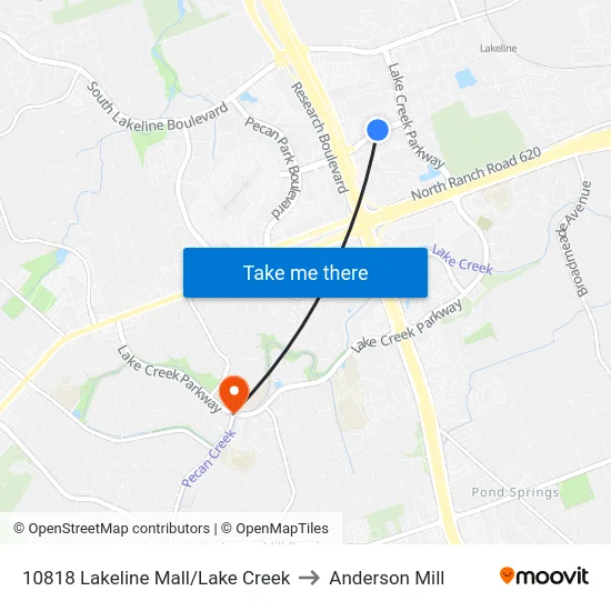 10818 Lakeline Mall/Lake Creek to Anderson Mill map