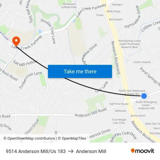 9514 Anderson Mill/Us 183 to Anderson Mill map