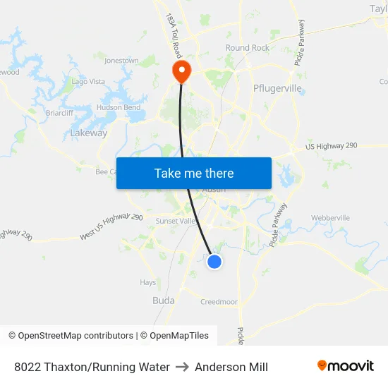 8022 Thaxton/Running Water to Anderson Mill map