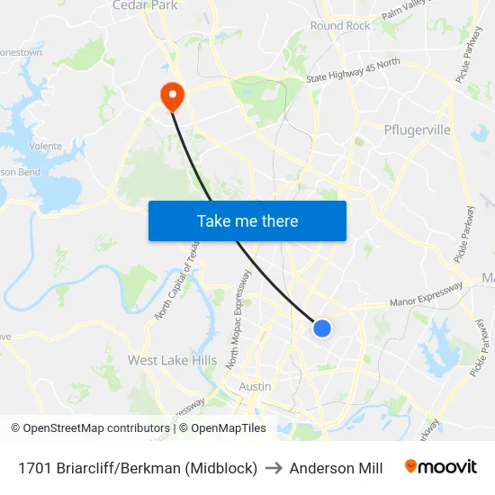 1701 Briarcliff/Berkman (Midblock) to Anderson Mill map