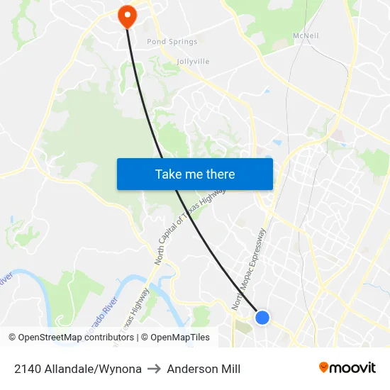 2140 Allandale/Wynona to Anderson Mill map