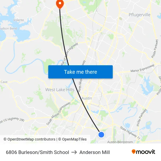 6806 Burleson/Smith School to Anderson Mill map