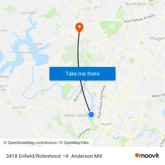 3418 Enfield/Robinhood to Anderson Mill map