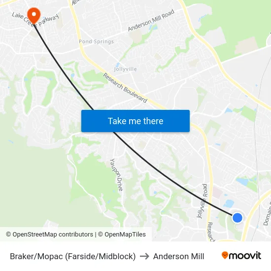 Braker/Mopac (Farside/Midblock) to Anderson Mill map