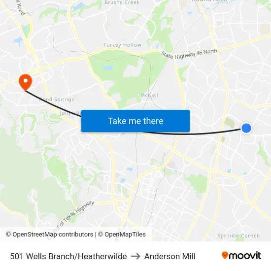 501 Wells Branch/Heatherwilde to Anderson Mill map