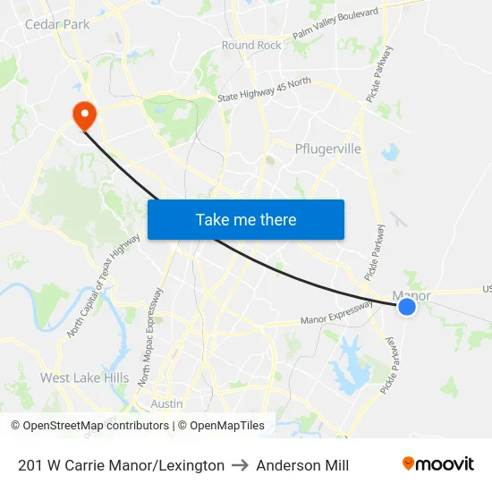 201 W Carrie Manor/Lexington to Anderson Mill map