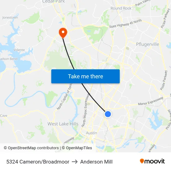 5324 Cameron/Broadmoor to Anderson Mill map
