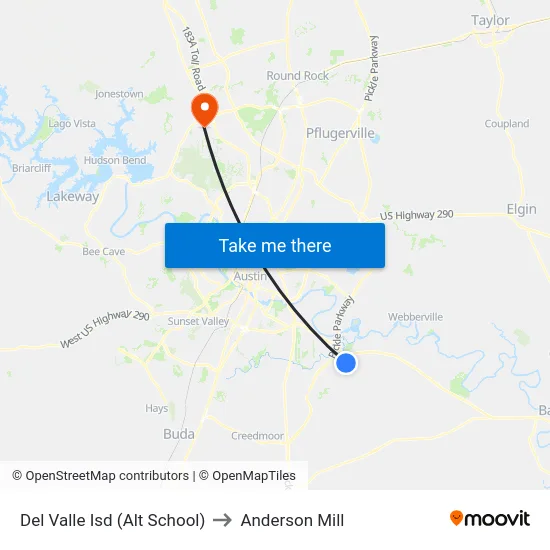 Del Valle Isd (Alt School) to Anderson Mill map