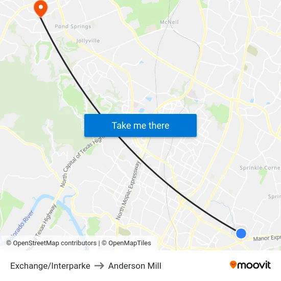 Exchange/Interparke to Anderson Mill map