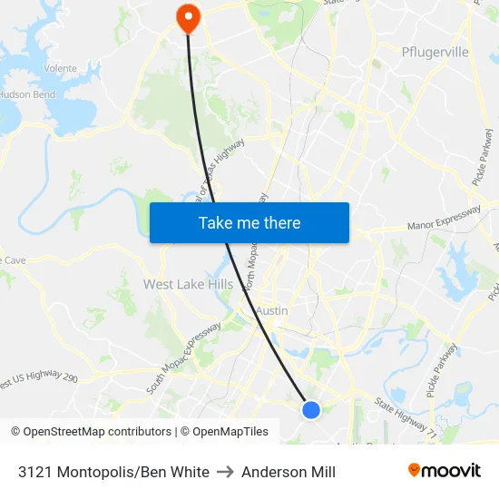 3121 Montopolis/Ben White to Anderson Mill map