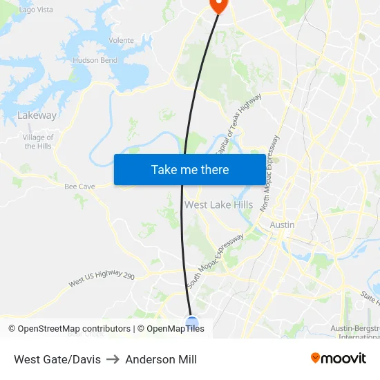 West Gate/Davis to Anderson Mill map