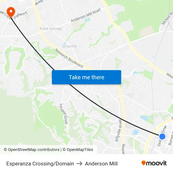 Esperanza Crossing/Domain to Anderson Mill map