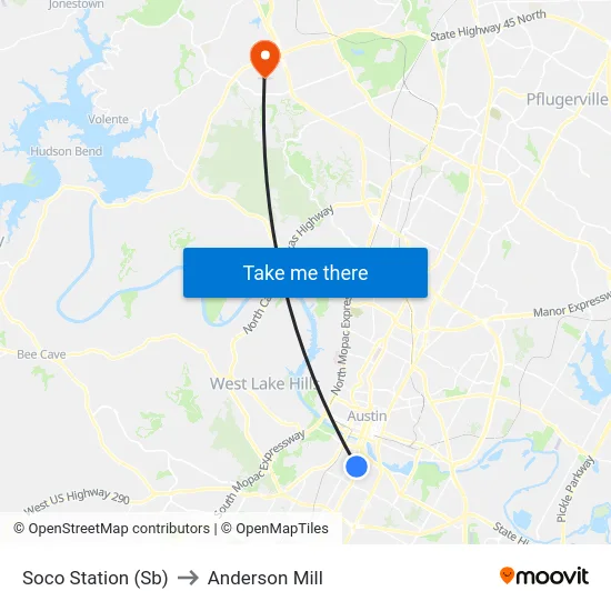 Soco Station (Sb) to Anderson Mill map