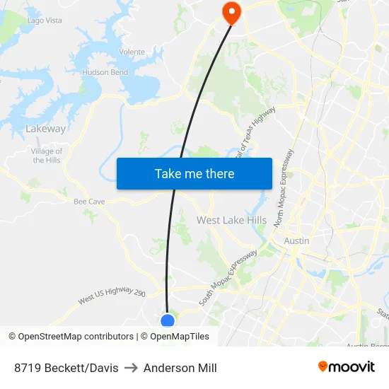 8719 Beckett/Davis to Anderson Mill map