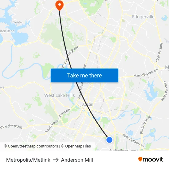 Metropolis/Metlink to Anderson Mill map