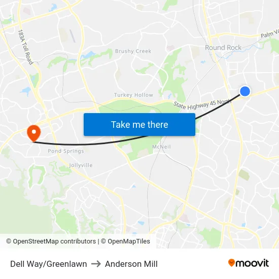 Dell Way/Greenlawn to Anderson Mill map
