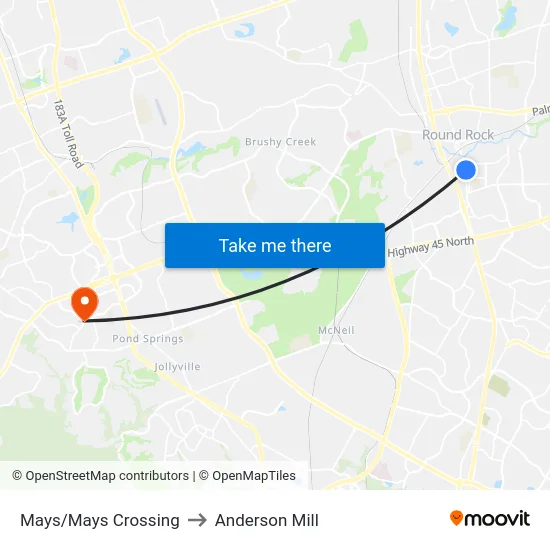 Mays/Mays Crossing to Anderson Mill map