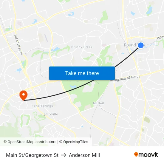 Main St/Georgetown St to Anderson Mill map