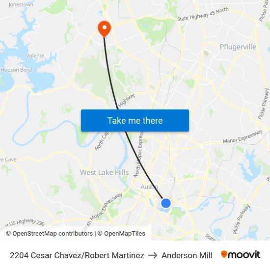 2204 Cesar Chavez/Robert Martinez to Anderson Mill map