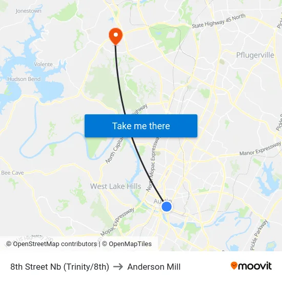 8th Street Nb (Trinity/8th) to Anderson Mill map