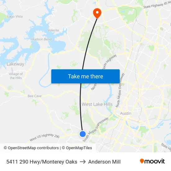5411 290 Hwy/Monterey Oaks to Anderson Mill map