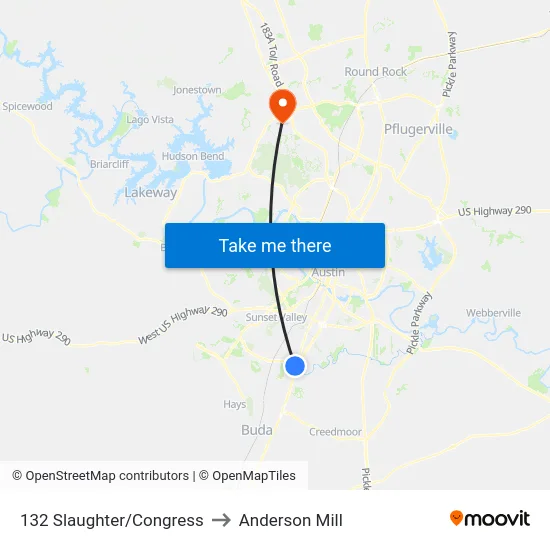 132 Slaughter/Congress to Anderson Mill map