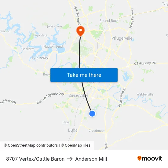 8707 Vertex/Cattle Baron to Anderson Mill map