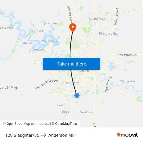 128 Slaughter/35 to Anderson Mill map