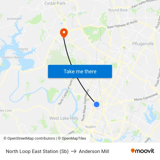 North Loop East Station (Sb) to Anderson Mill map