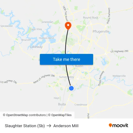 Slaughter Station (Sb) to Anderson Mill map