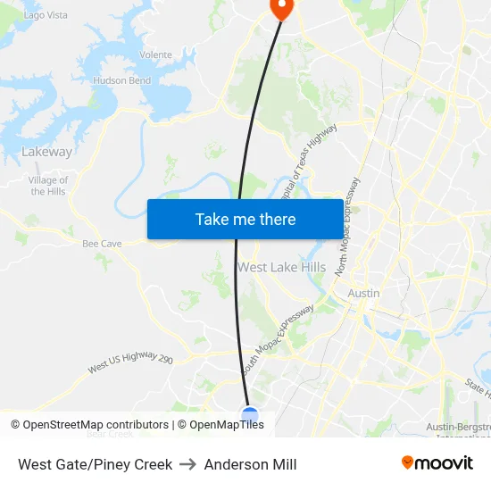 West Gate/Piney Creek to Anderson Mill map