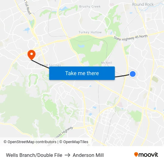 Wells Branch/Double File to Anderson Mill map