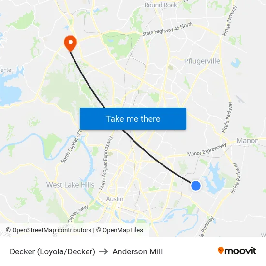 Decker (Loyola/Decker) to Anderson Mill map