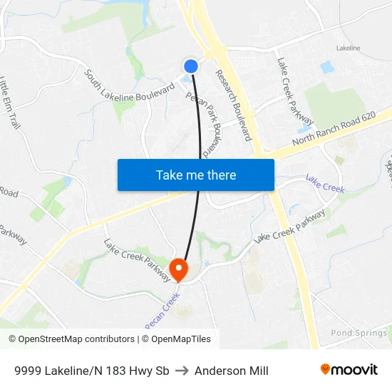 9999 Lakeline/N 183 Hwy Sb to Anderson Mill map