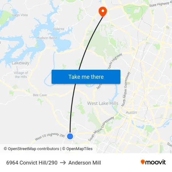 6964 Convict Hill/290 to Anderson Mill map