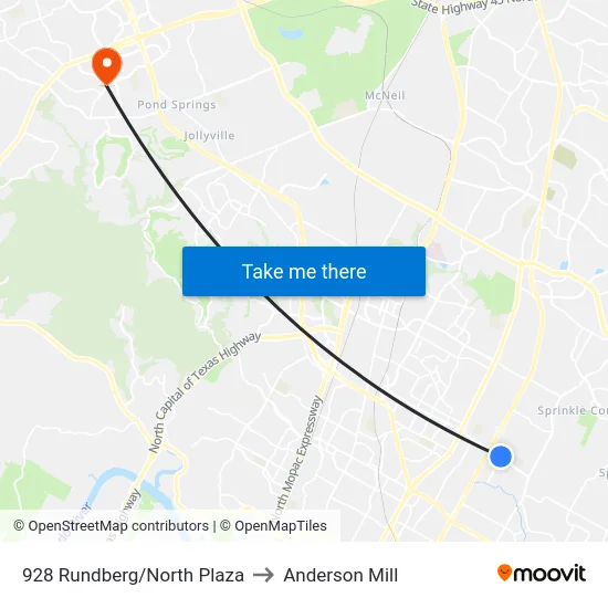 928 Rundberg/North Plaza to Anderson Mill map