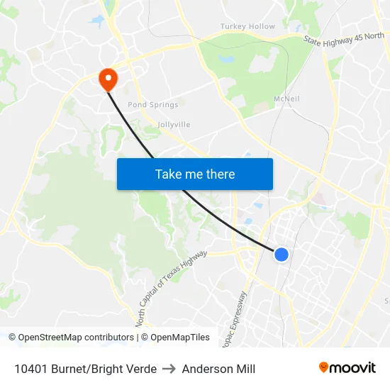 10401 Burnet/Bright Verde to Anderson Mill map