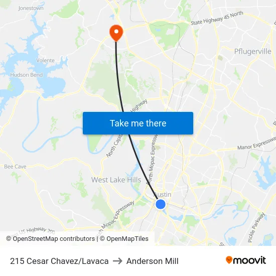 215 Cesar Chavez/Lavaca to Anderson Mill map