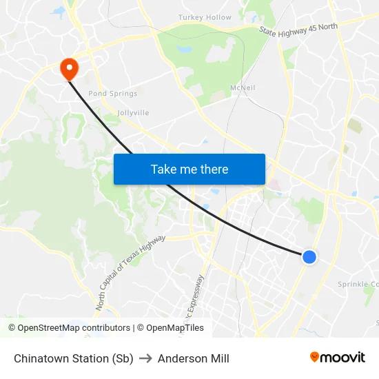 Chinatown Station (Sb) to Anderson Mill map