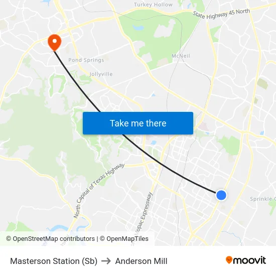 Masterson Station (Sb) to Anderson Mill map