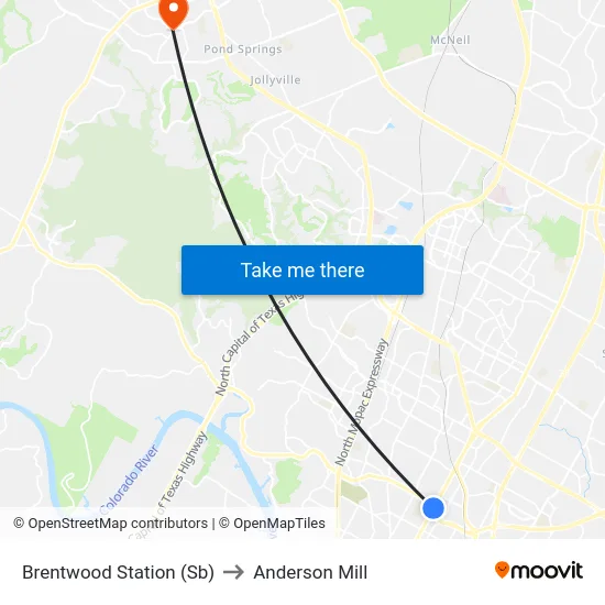 Brentwood Station (Sb) to Anderson Mill map