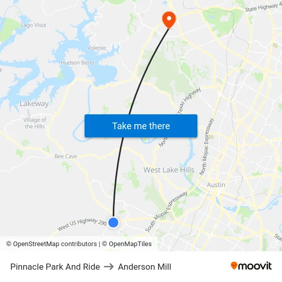 Pinnacle Park And Ride to Anderson Mill map