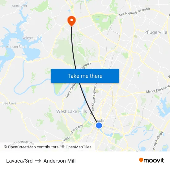 Lavaca/3rd to Anderson Mill map