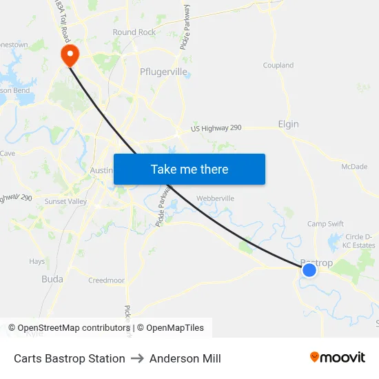 Carts Bastrop Station to Anderson Mill map