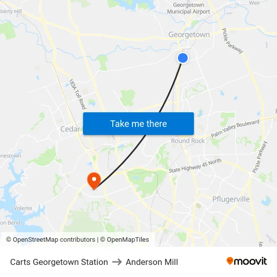 Carts Georgetown Station to Anderson Mill map