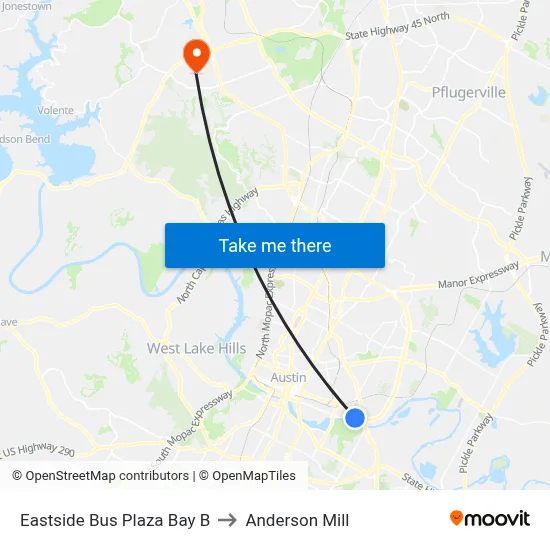 Eastside Bus Plaza Bay B to Anderson Mill map