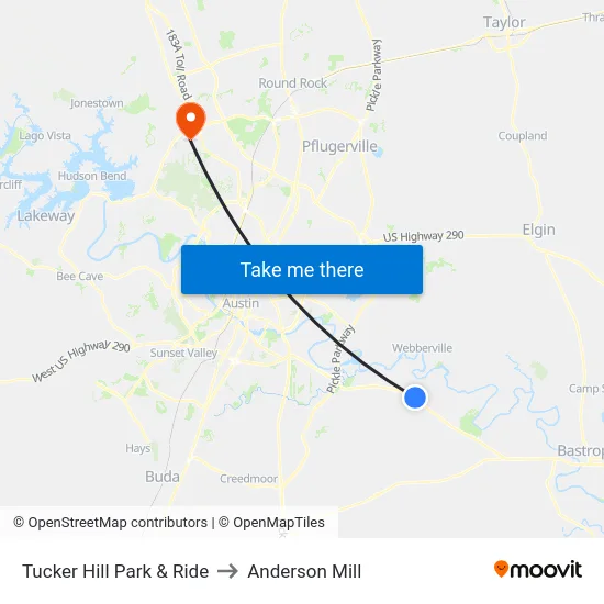 Tucker Hill Park & Ride to Anderson Mill map