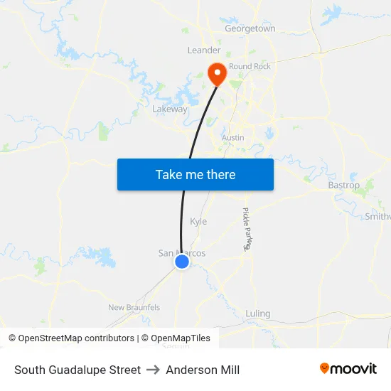South Guadalupe Street to Anderson Mill map
